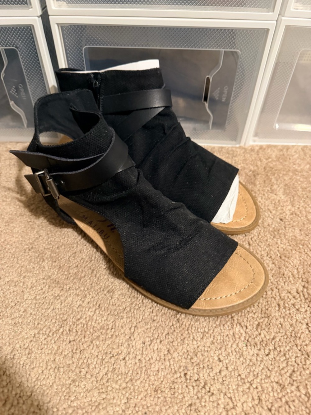 Never Worn - Blowfish - Black Open-Toe Ankle Wrap Sandals with Buckle